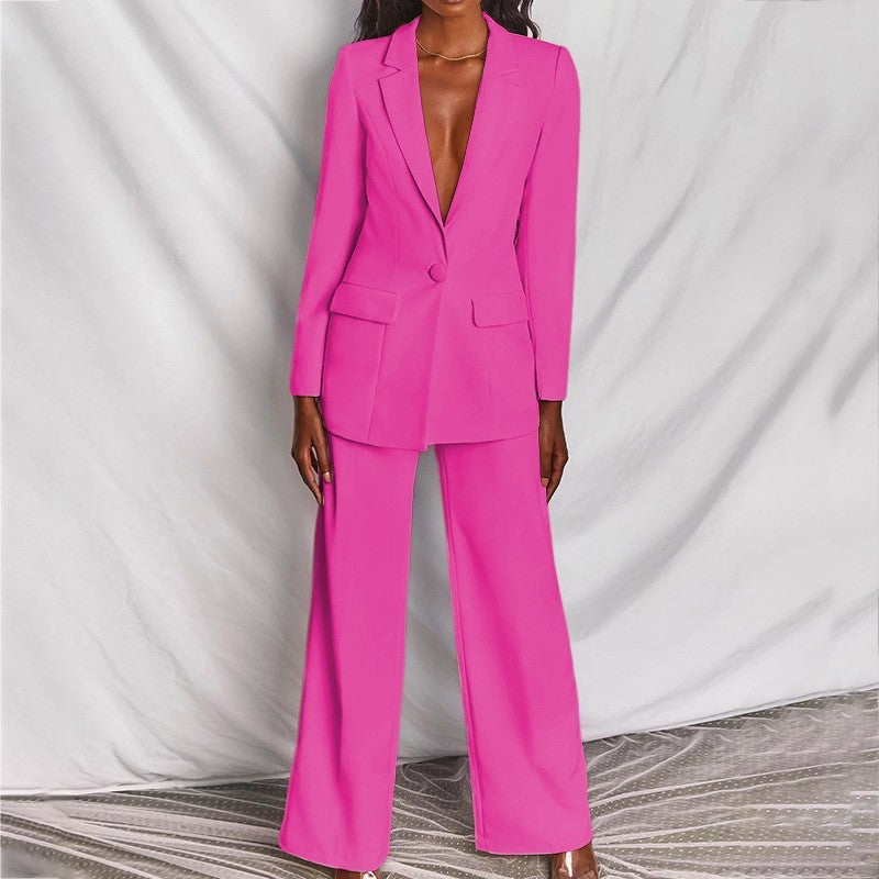 Elegant Spring Solid Color Blazer & Wide Leg Pant Set Feminé Luxé
