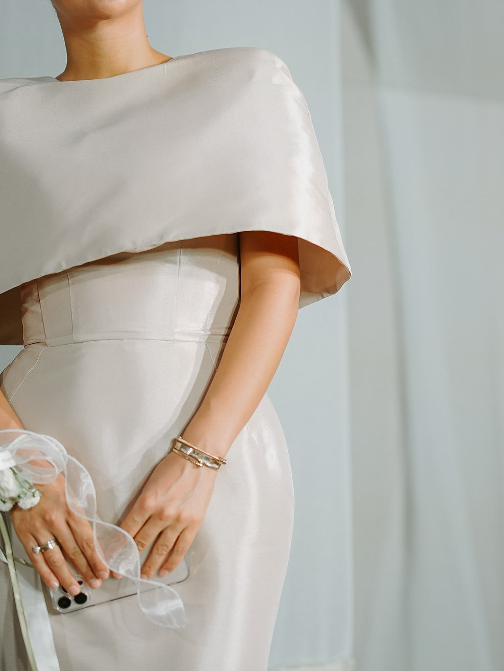 Elegant Satin Cape-Style Top & Fitted Maxi Dress Set Feminé Luxé