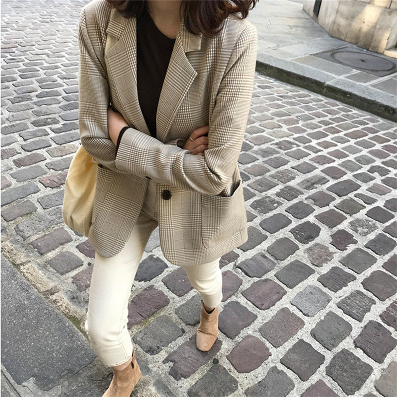 The Luxurious Heritage Plaid Oversized Blazer – Khaki Edit Feminé Luxé