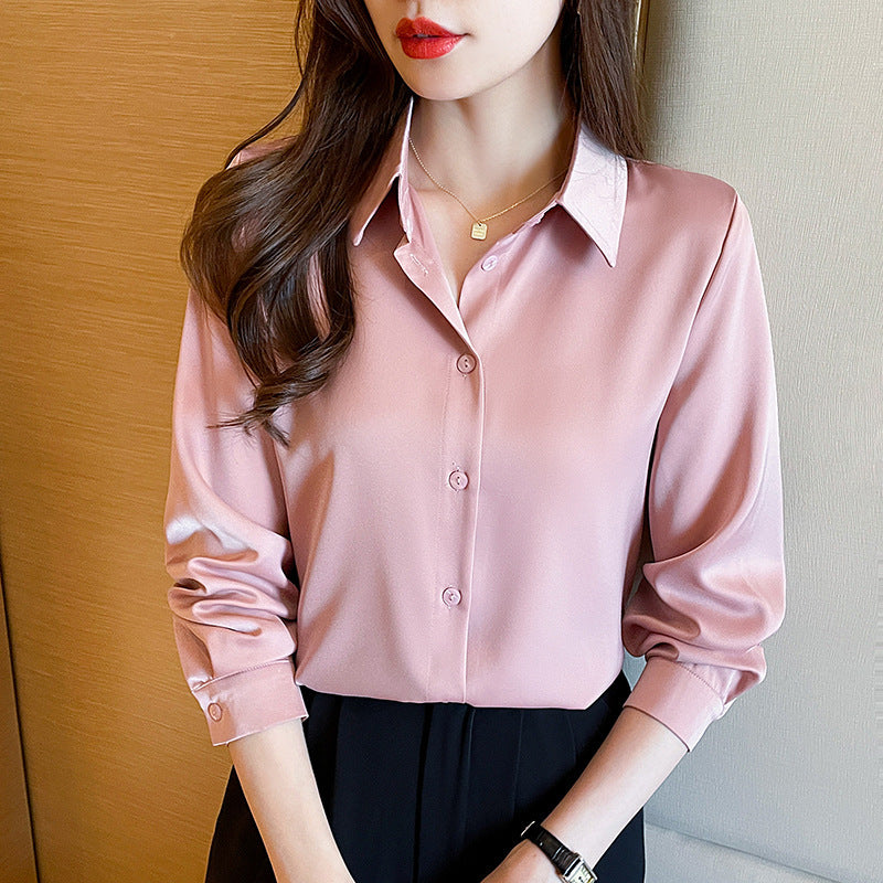 Luxé Non-Iron Satin Blouse - Classic Silky Long Sleeve Shirt Feminé Luxé