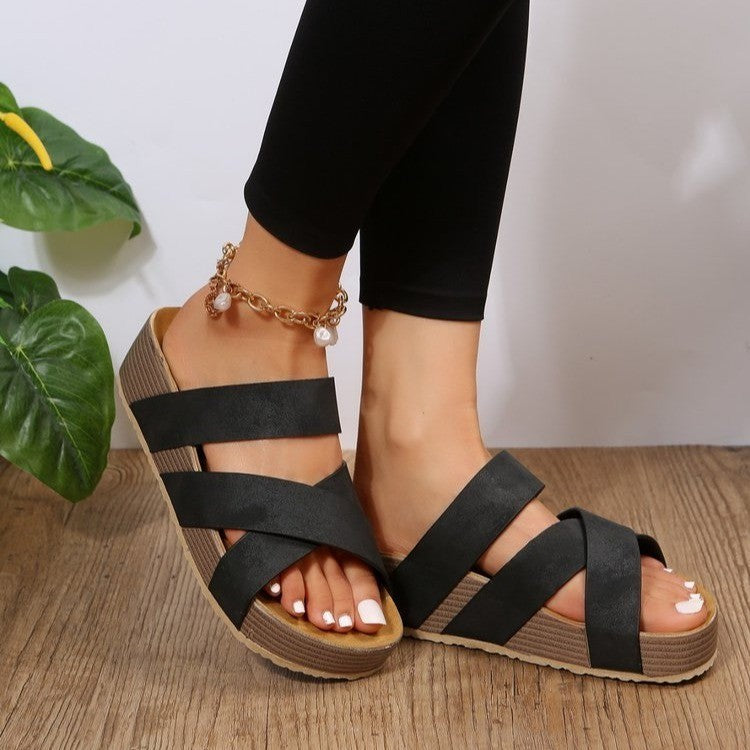 The Artisan Weave Platform: Luxé Cross-Strap Vegan Leather Slide Sandal Feminé Luxé