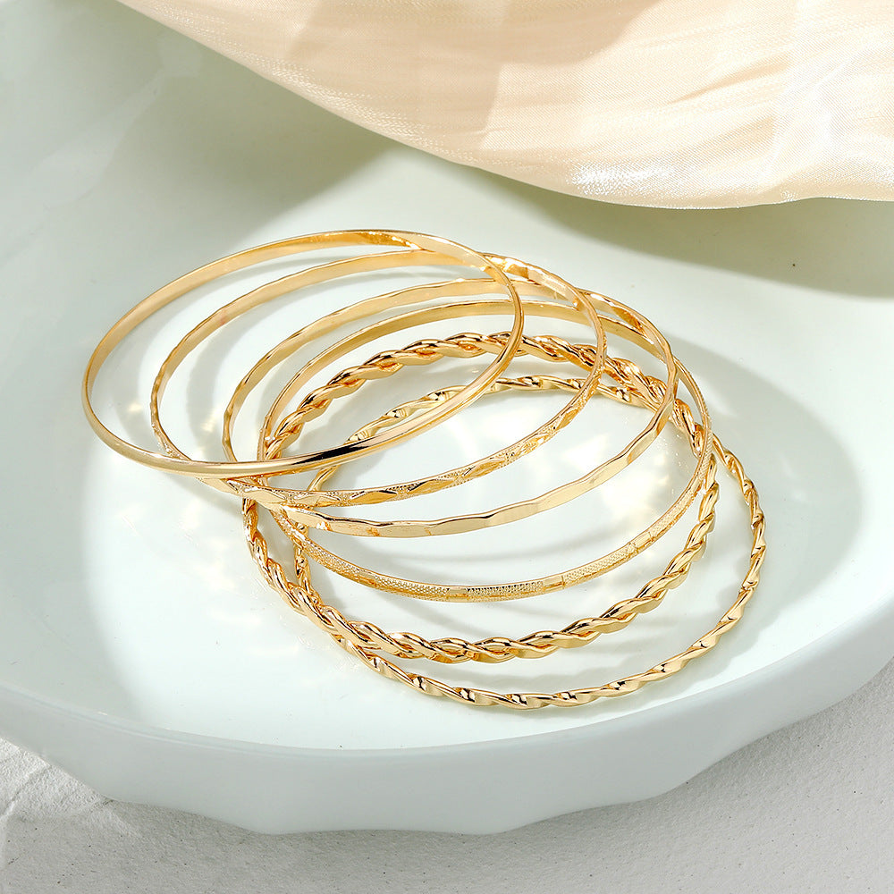 Bohemian Luxe 6-Piece Gold Tone Geometric & Twisted Bangle Set Feminé Luxé
