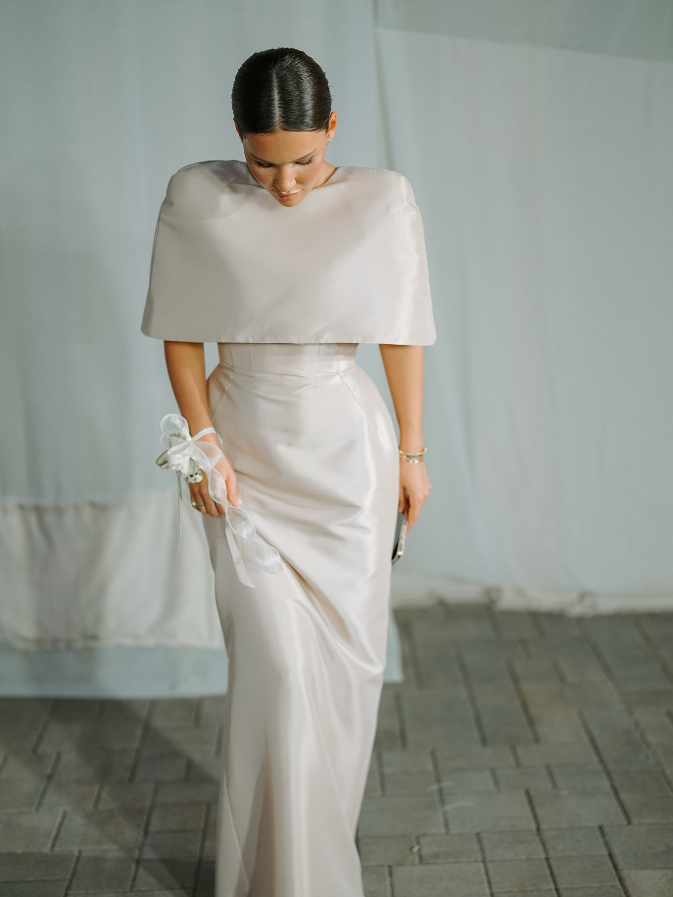 Elegant Satin Cape-Style Top & Fitted Maxi Dress Set Feminé Luxé