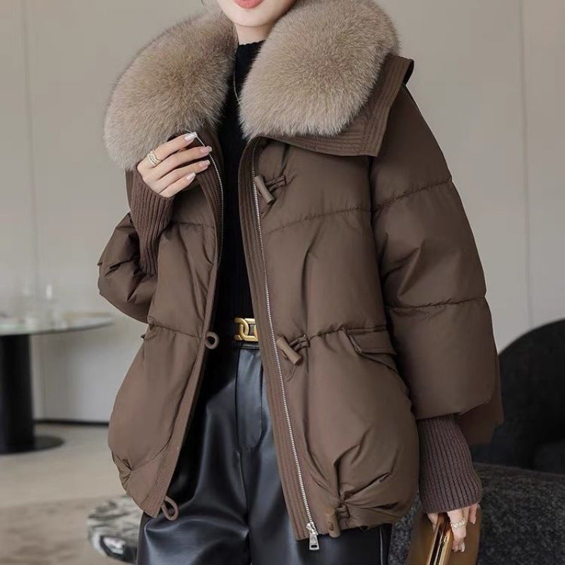 Chic Down Cotton-Padded Short Winter Coat with Faux Fur Collar Feminé Luxé