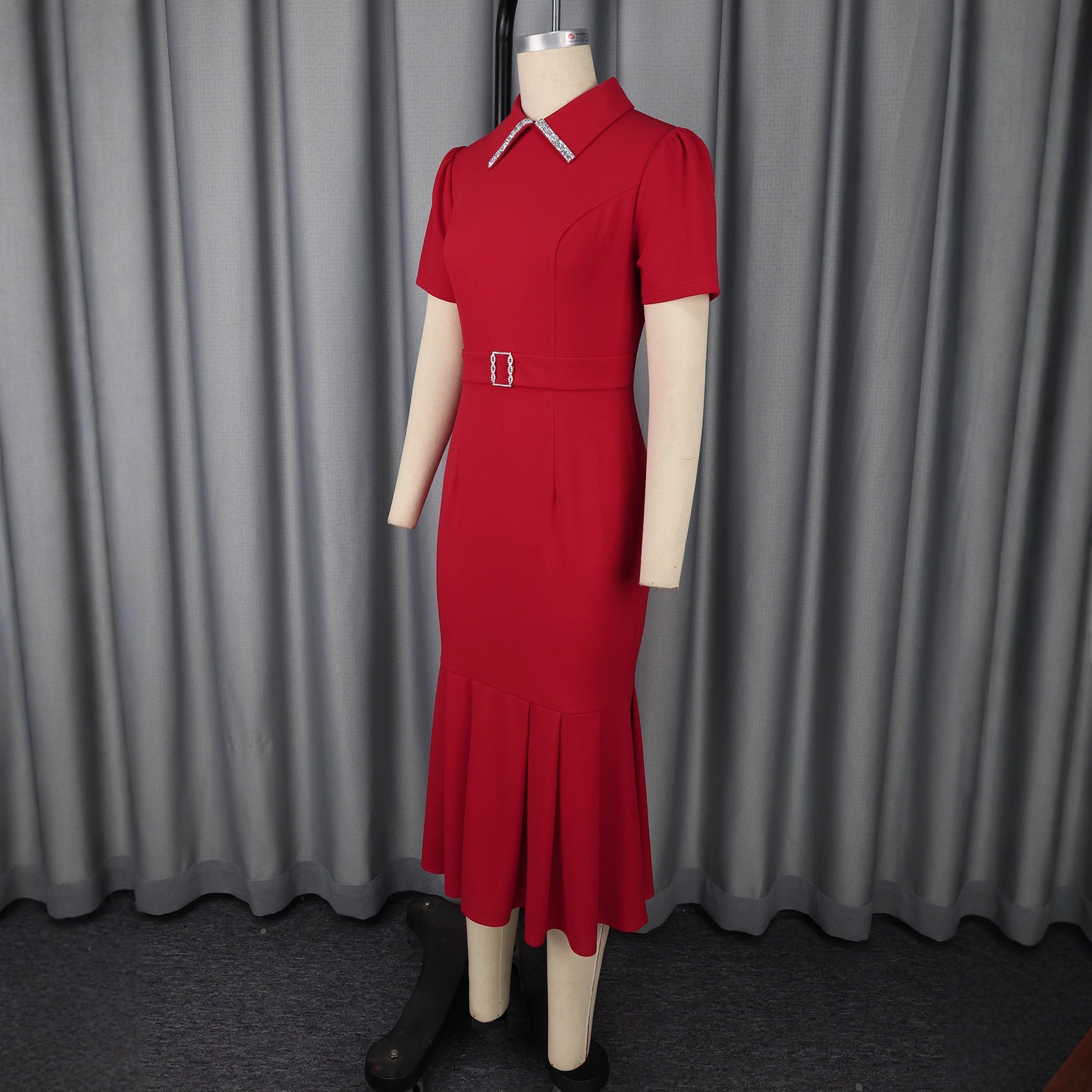 European Elegant Fashion Lapel Short Sleeve Dress Feminé Luxé