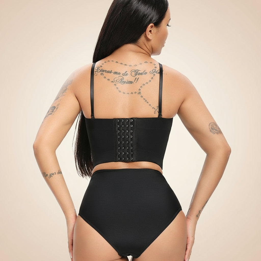 Edgy Faux Leather Tube Corset - Structured Backless Bustier Vest Top Feminé Luxé