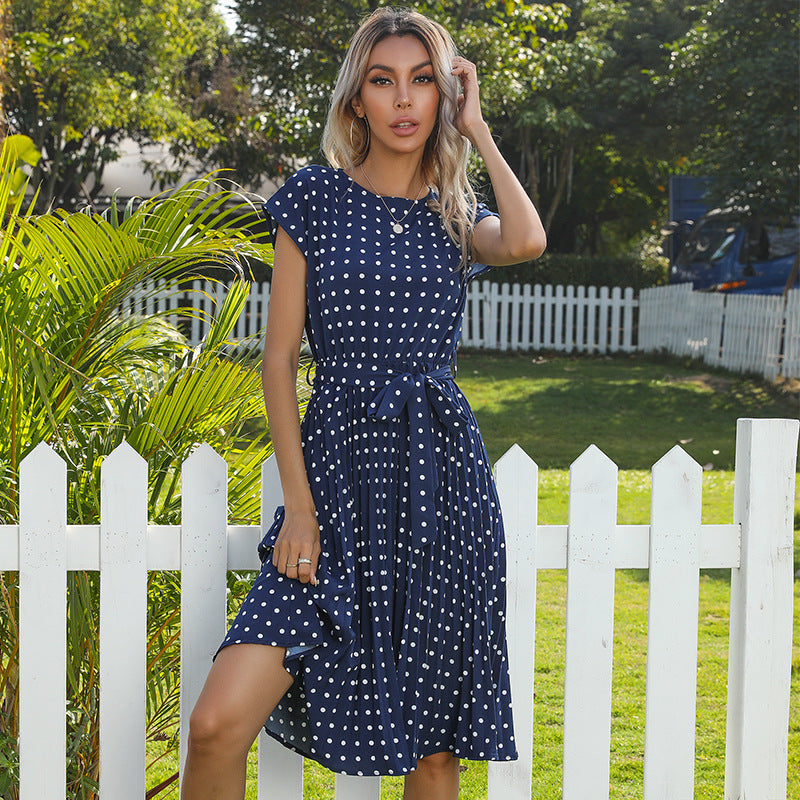 Elegant Polka Dot Midi Dress with Sash | Casual Garden Party & Office Attire Feminé Luxé