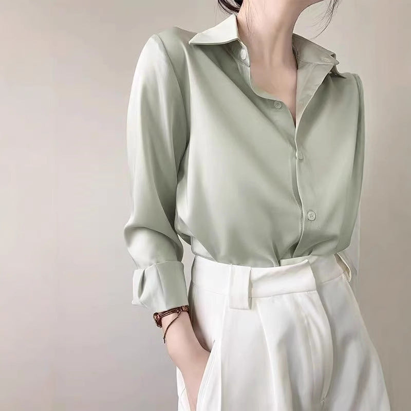 High-Grade Satin Glow Shirt – Luxe Minimal Elegance Feminé Luxé