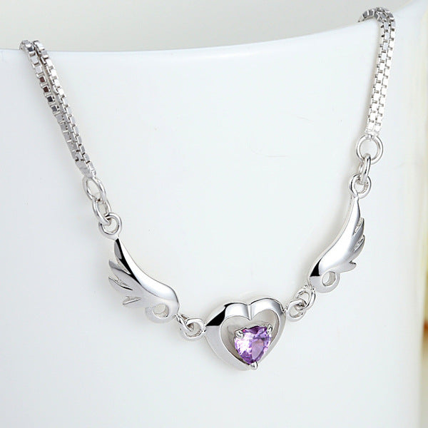 Charming S925 Sterling Silver 'Guardian Angel' Heart & Wing Bracelet Feminé Luxé