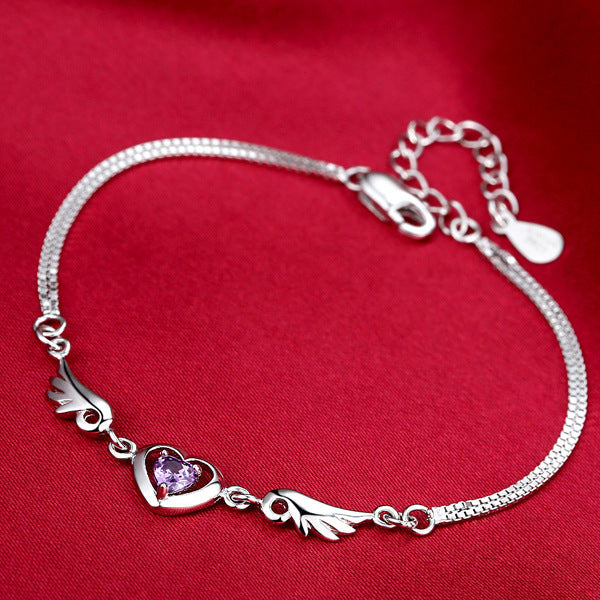 Charming S925 Sterling Silver 'Guardian Angel' Heart & Wing Bracelet Feminé Luxé