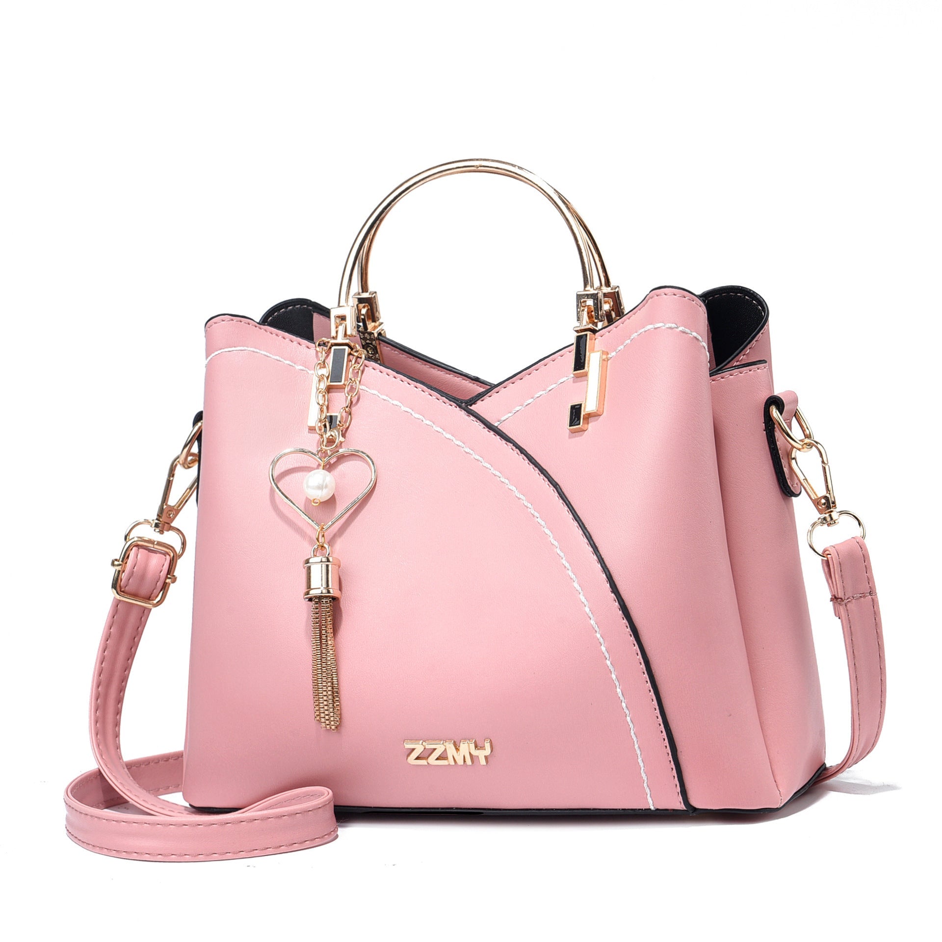 Chic Contrast: Signature Two-Tone Shoulder Bag with Heart Charm Accent Feminé Luxé