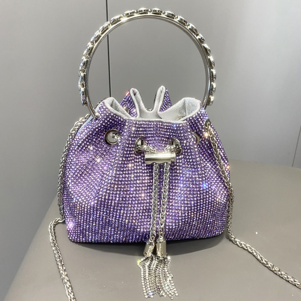 The Starlight Pouch: Full-Crystal Embellished Evening Drawstring Bag | Glamorous Metallic Ring Handle Feminé Luxé