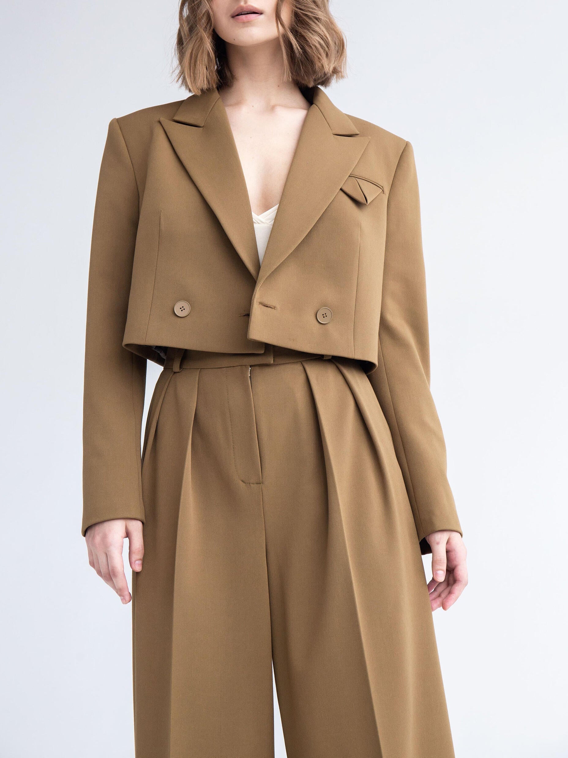 Chic Cropped Blazer & High-Waisted Wide Leg Pant Set | Feminé Modern Co-ord Feminé Luxé