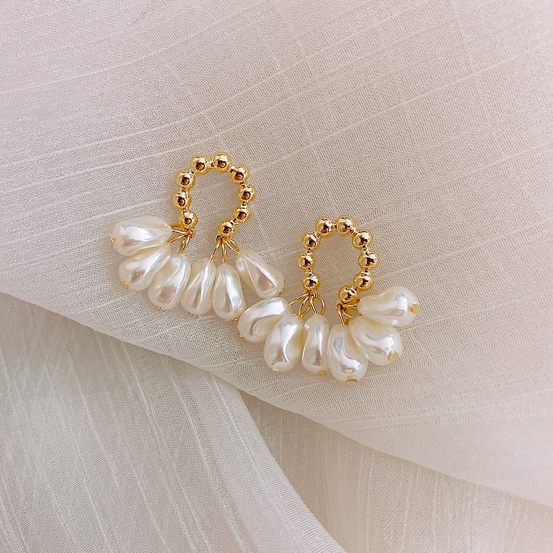 Luxury Baroque Teardrop Cluster Earrings | Gold Plated Hoop Dangles with Faux Pearls Feminé Luxé