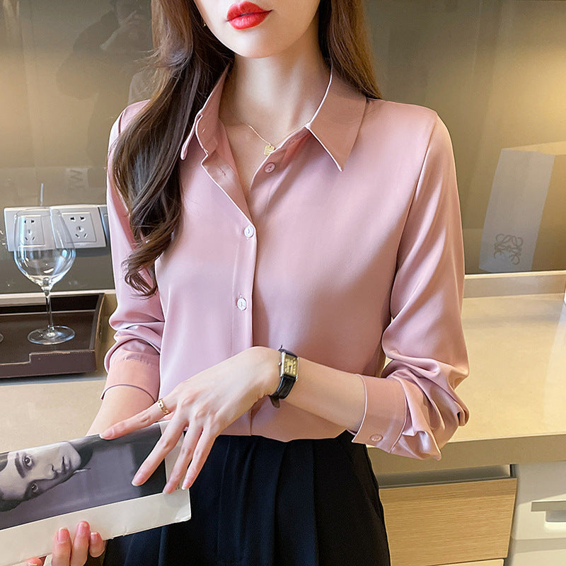 Luxé Non-Iron Satin Blouse - Classic Silky Long Sleeve Shirt Feminé Luxé