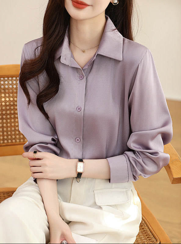 Luxé Non-Iron Satin Blouse - Classic Silky Long Sleeve Shirt Feminé Luxé