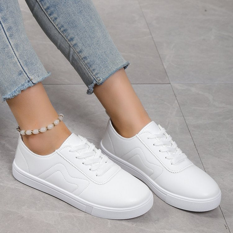 Round Toe Flat Bottom Lace Up Casual Comfortable White Shoes Feminé Luxé
