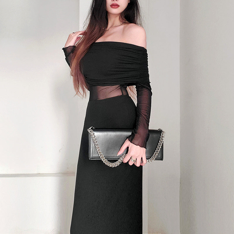 Elegant Off-Shoulder Long Sleeve Maxi Dress – Winter Sexy Evening Gown Feminé Luxé