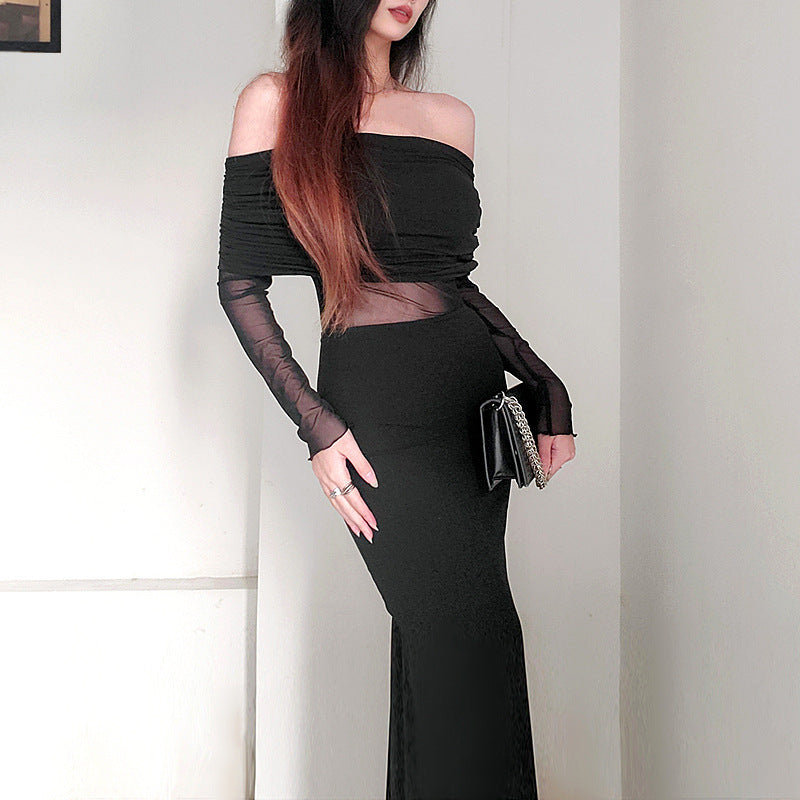 Elegant Off-Shoulder Long Sleeve Maxi Dress – Winter Sexy Evening Gown Feminé Luxé