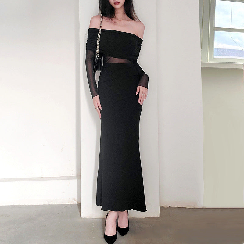 Elegant Off-Shoulder Long Sleeve Maxi Dress – Winter Sexy Evening Gown Feminé Luxé