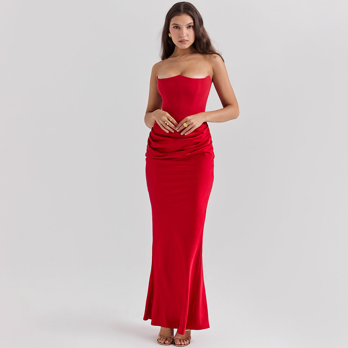 Scarlet Siren Backless Bandeau Maxi Dress | Luxurious Evening Gown & Socialite Attire Feminé Luxé
