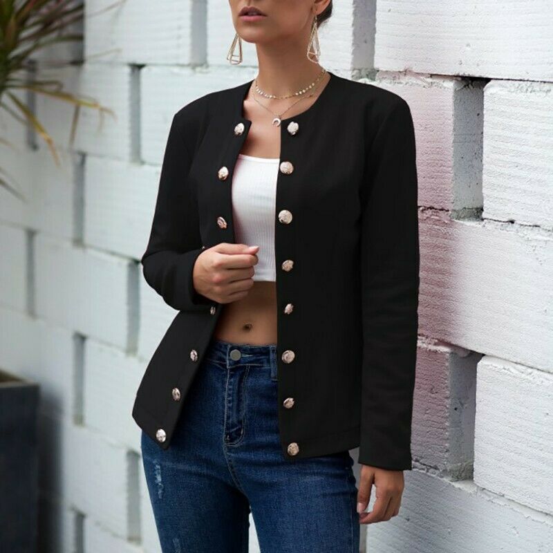 The Luxe Military-Inspired Cropped Jacket – Signature Gold Buttons Feminé Luxé