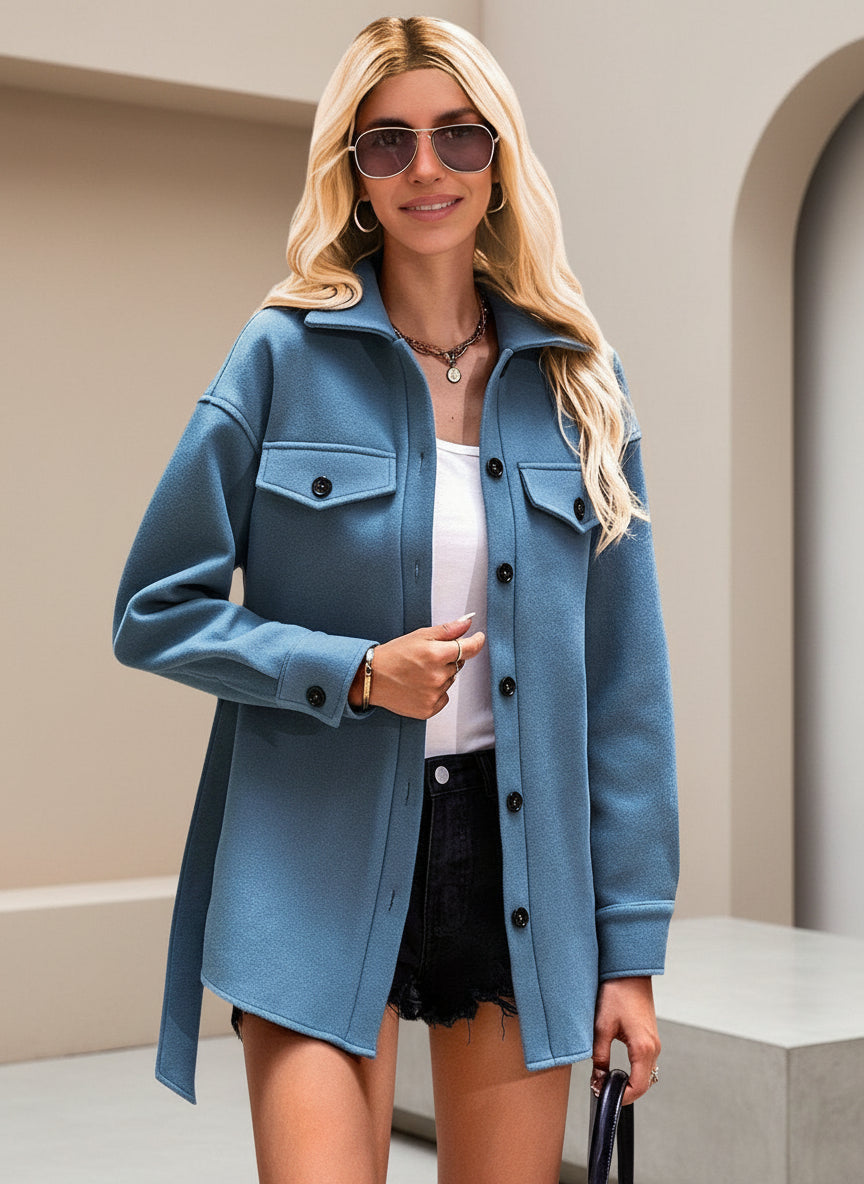 The City Utility Shacket: Belted Short Wool Blend Jacket Feminé Luxé