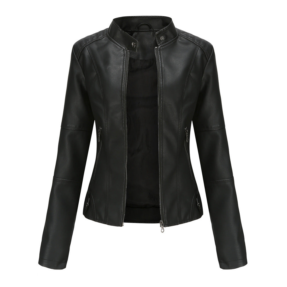 The 'Zenith' Slim-Fit Stand Collar Faux Leather Jacket | Biker Chic Feminé Luxé
