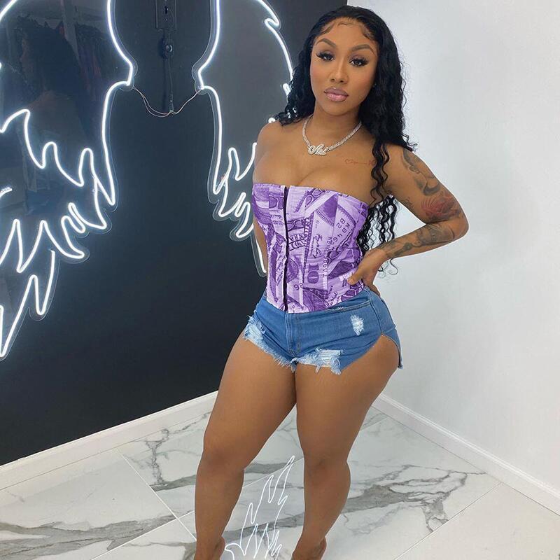 Printed Strapless Corset Top | Zipper Front Sleeveless Bustier Feminé Luxé