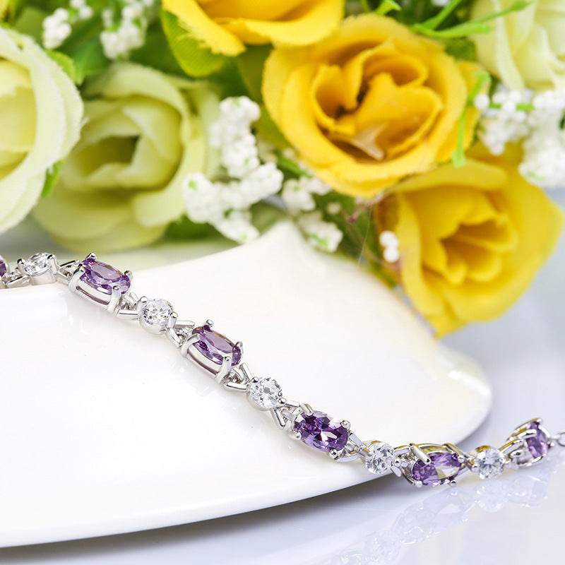 925 Sterling Silver 'Royal Violet' Amethyst Gemstone Tennis Bracelet Feminé Luxé