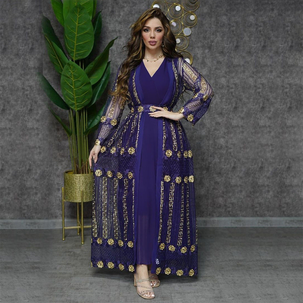 Elegant Embroidered Long Sleeve Maxi Kaftan Dress Feminé Luxé