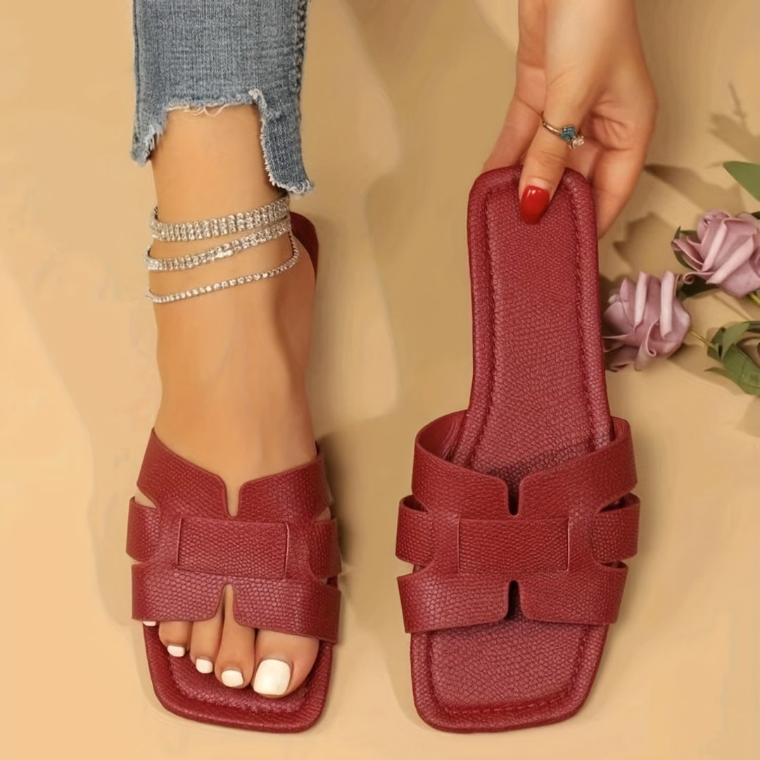 The 'Vipera' Square-Toe Snakeskin-Embossed Slide Sandals Feminé Luxé
