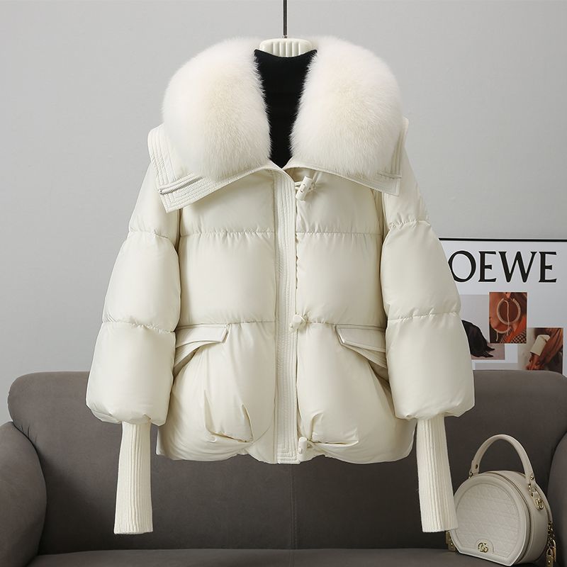 Chic Down Cotton-Padded Short Winter Coat with Faux Fur Collar Feminé Luxé