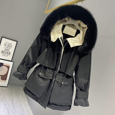 Hooded Puffer Coat with Detachable Faux Fur Trim Feminé Luxé