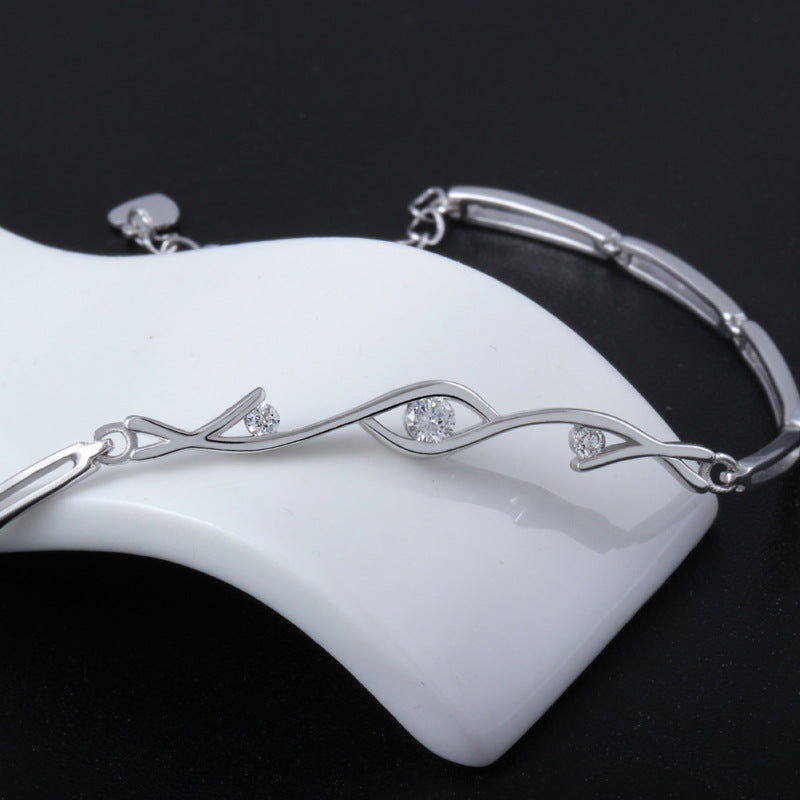 Delicate 925 Sterling Silver & White Gold Plated Zircon Line Bracelet Feminé Luxé