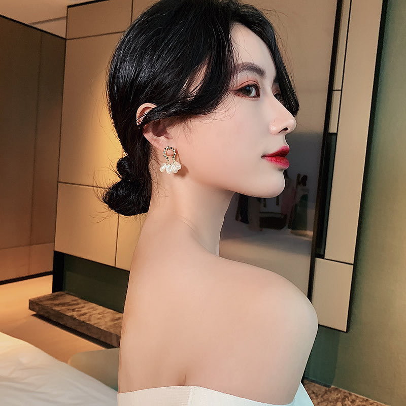 Luxury Baroque Teardrop Cluster Earrings | Gold Plated Hoop Dangles with Faux Pearls Feminé Luxé