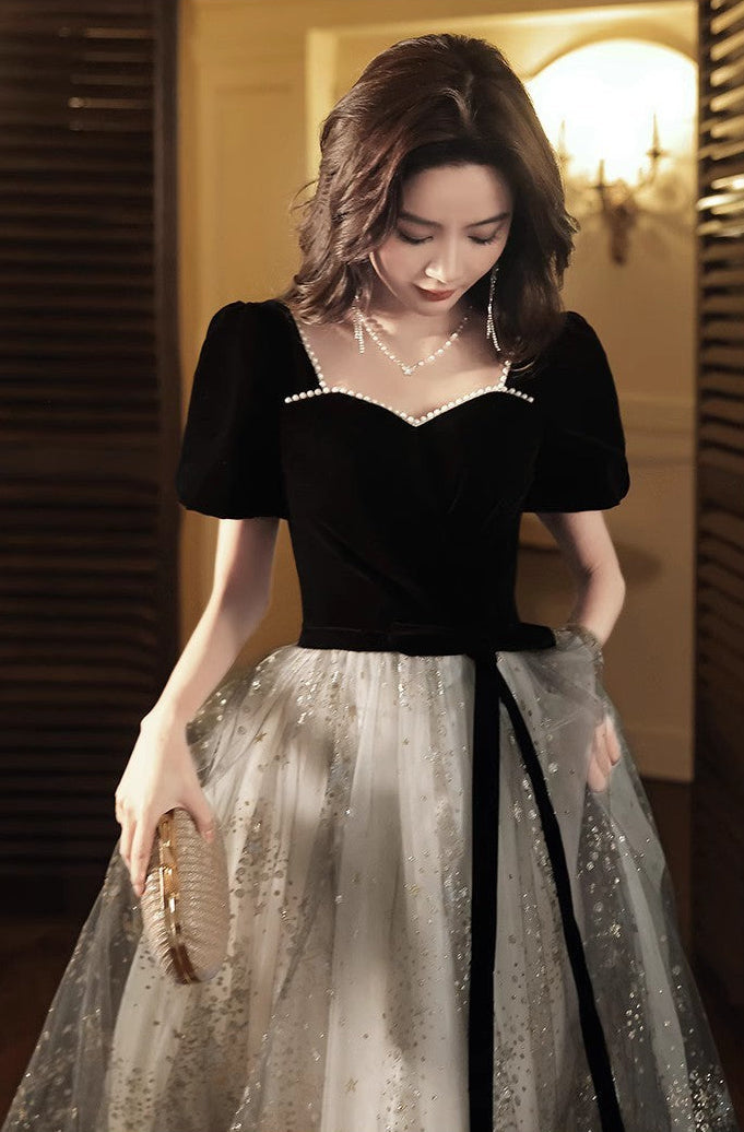 French Style Luxury Evening Dress – Elegant Black & Gold Gown Feminé Luxé