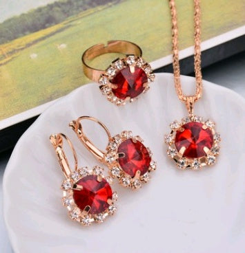 Opulent Rose Gold Ruby Teardrop Trio: Personalized Necklace, Earrings & Ring Set for High-Shine Glamour Feminé Luxé