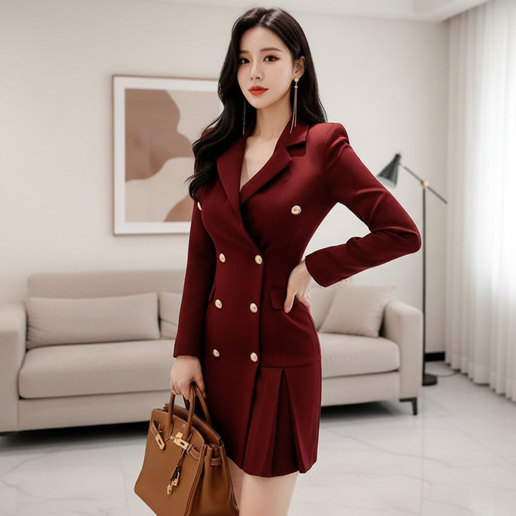 The Iconic Double-Breasted Blazer Dress | Signature Gold Button Detail - Feminé Luxé Exclusive Feminé Luxé