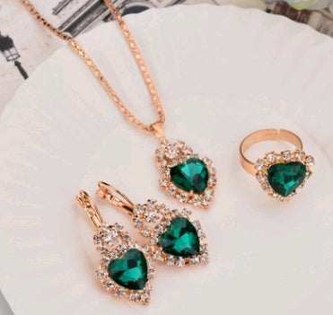 Opulent Rose Gold Ruby Teardrop Trio: Personalized Necklace, Earrings & Ring Set for High-Shine Glamour Feminé Luxé