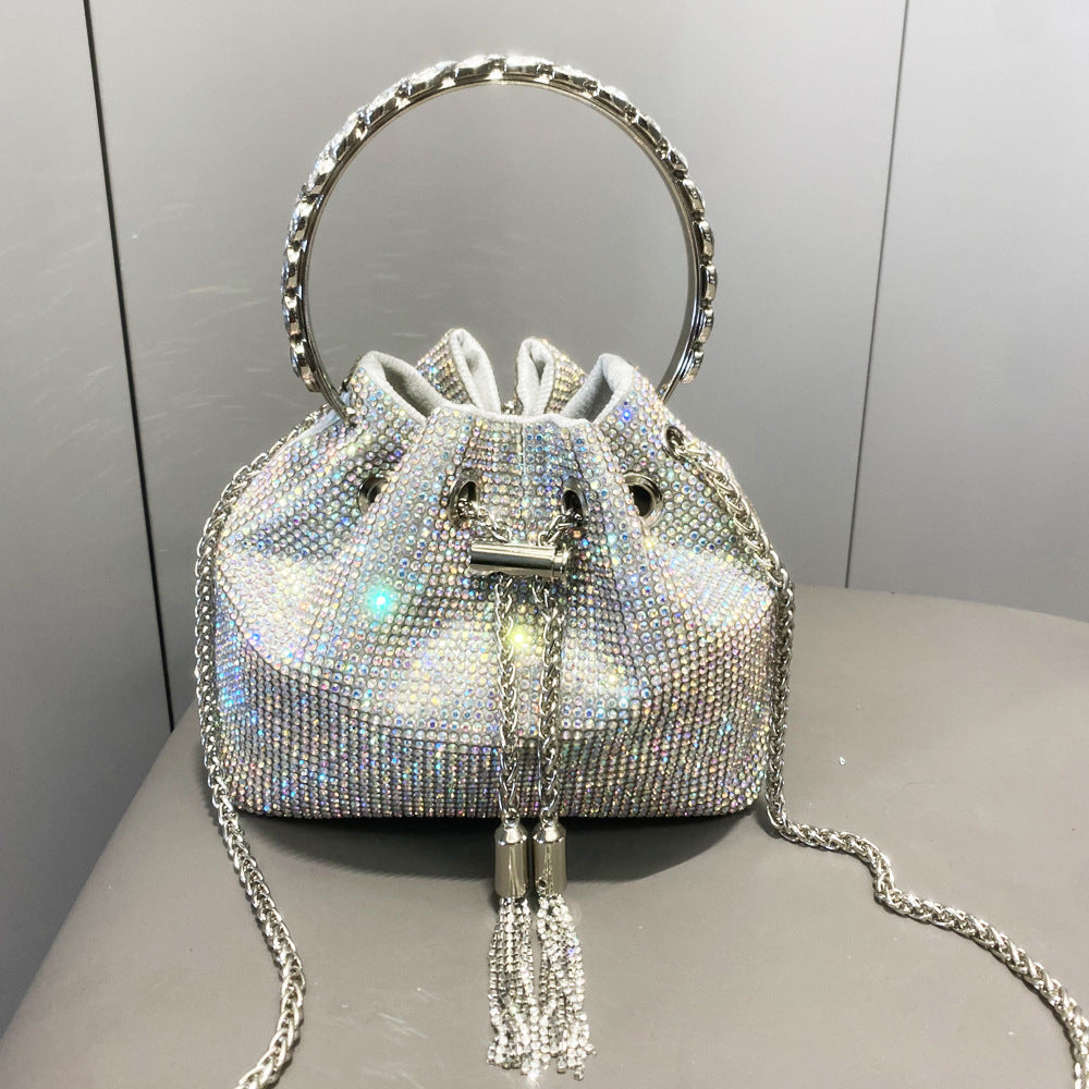 The Starlight Pouch: Full-Crystal Embellished Evening Drawstring Bag | Glamorous Metallic Ring Handle Feminé Luxé