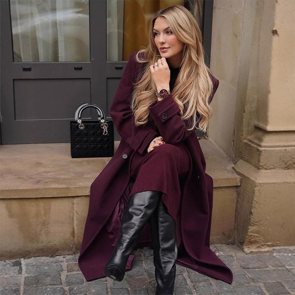 The Elegant Lace-Up Coat: Deep Plum Wool Blend Outerwear Feminé Luxé