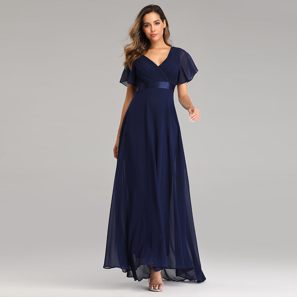 Elegant V-Neck Chiffon Maxi Dress with Flared Sleeves Feminé Luxé