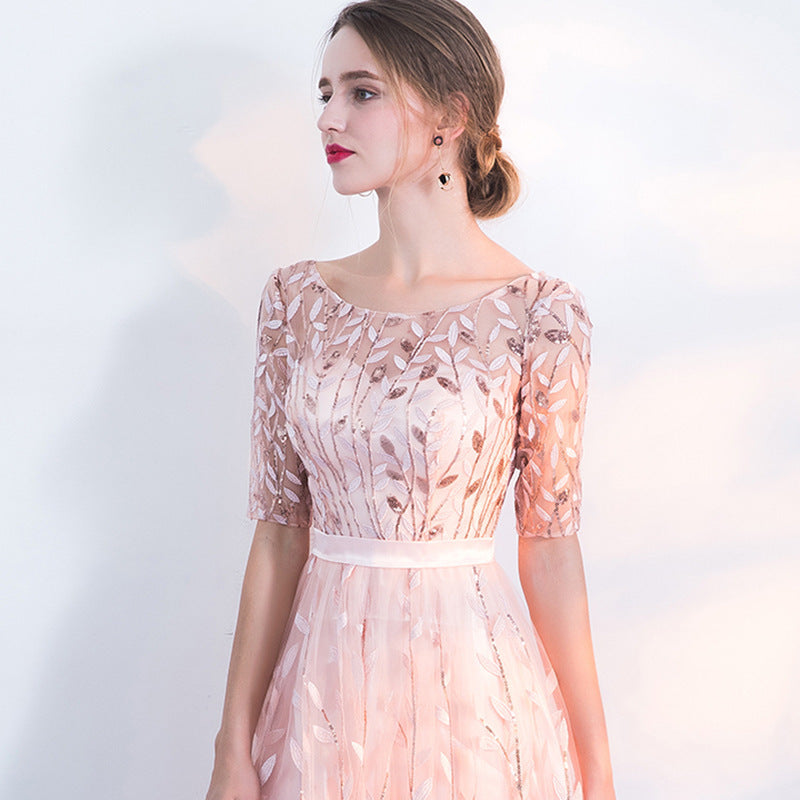Elegant Pink Lace Princess Evening Gown Feminé Luxé