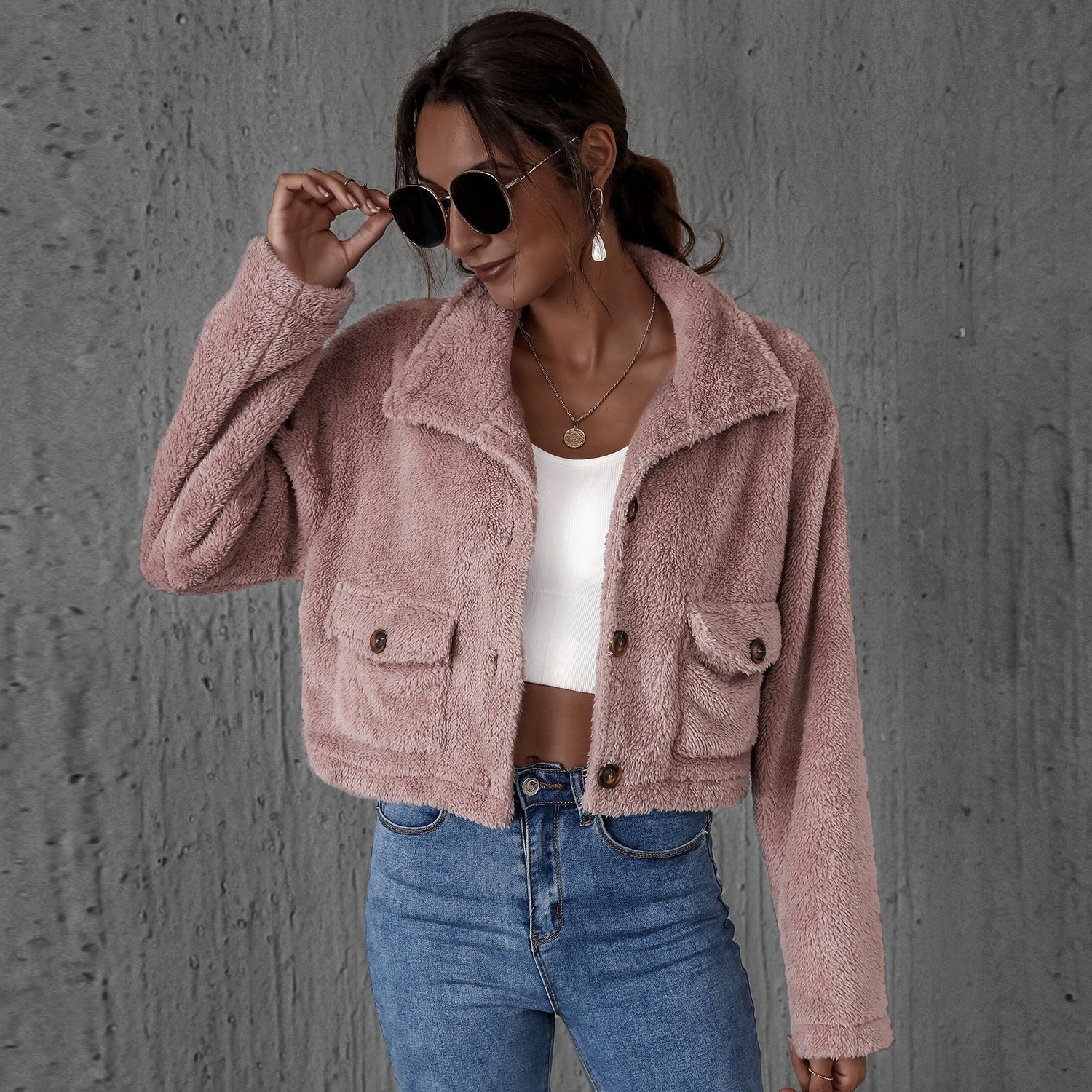 Ultra-Warm Faux Fur Plush Cropped Winter Jacket Feminé Luxé