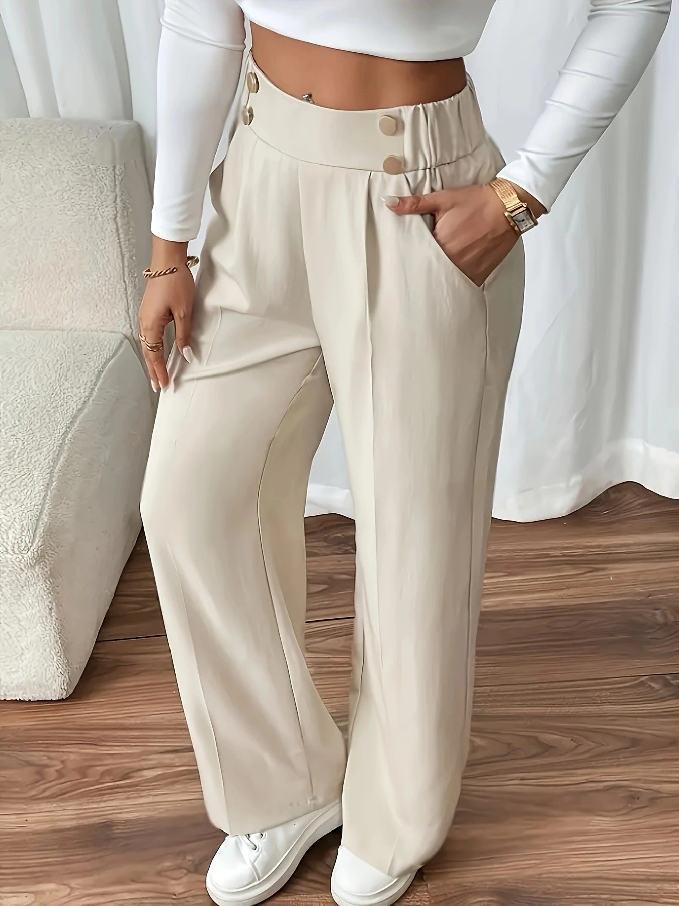 Chic Draping Wide-Leg High-Waist Trousers Feminé Luxé