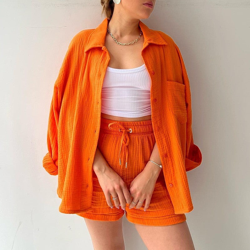 Vibrant Resort Set: Textured Luxe Shirt & Short Combo Feminé Luxé
