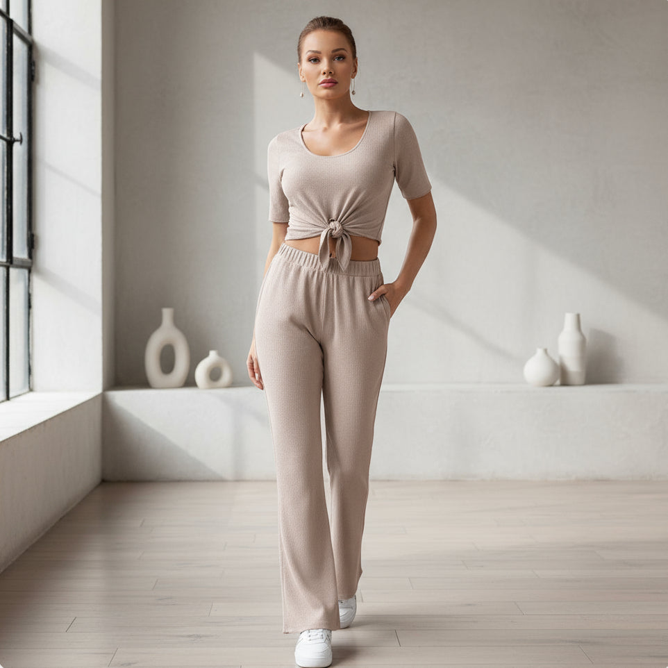 The ‘Everyday Luxe’ Ribbed Tie-Front Corset & Pants Set Feminé Luxé