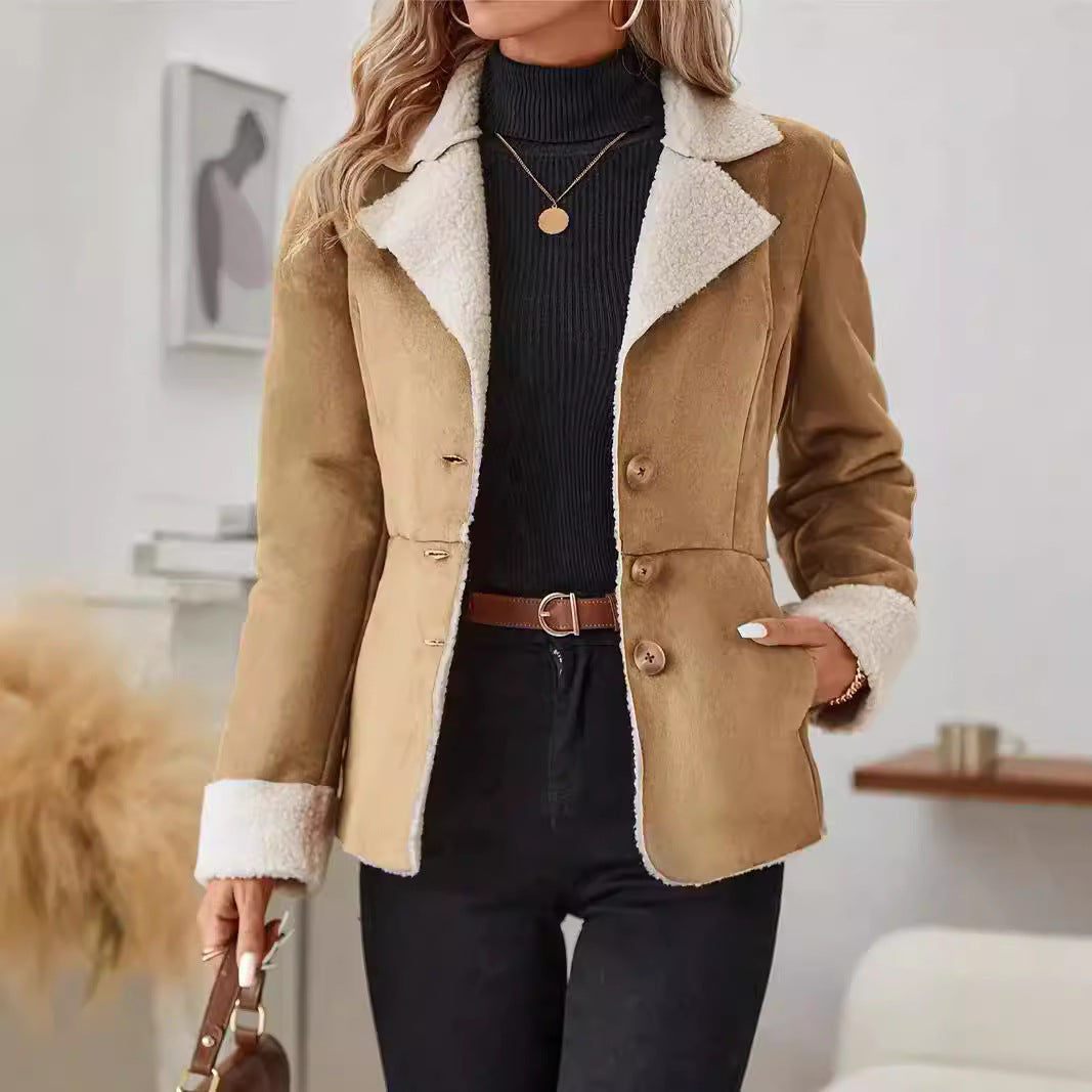 Stylish Casual Cold-Proof Integrated Fur Lapel Jacket Feminé Luxé