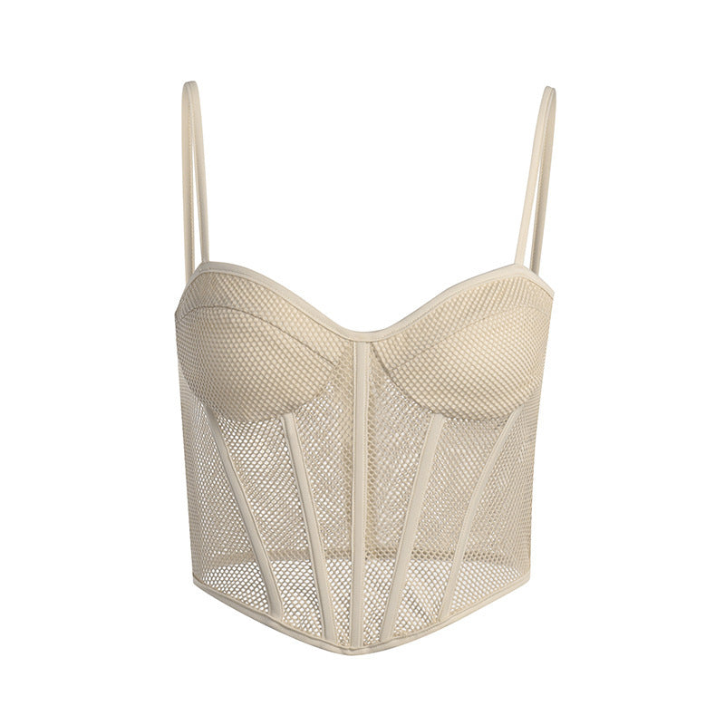 Mesh Panel Corset Vest | European Slim-Fit Bustier Top Feminé Luxé